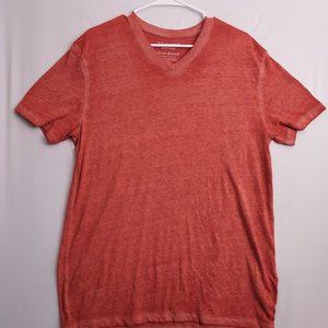🍀LUCKY BRAND Venice Burnout Shirt V-neck Heathered Red Medium Short Sleeve M